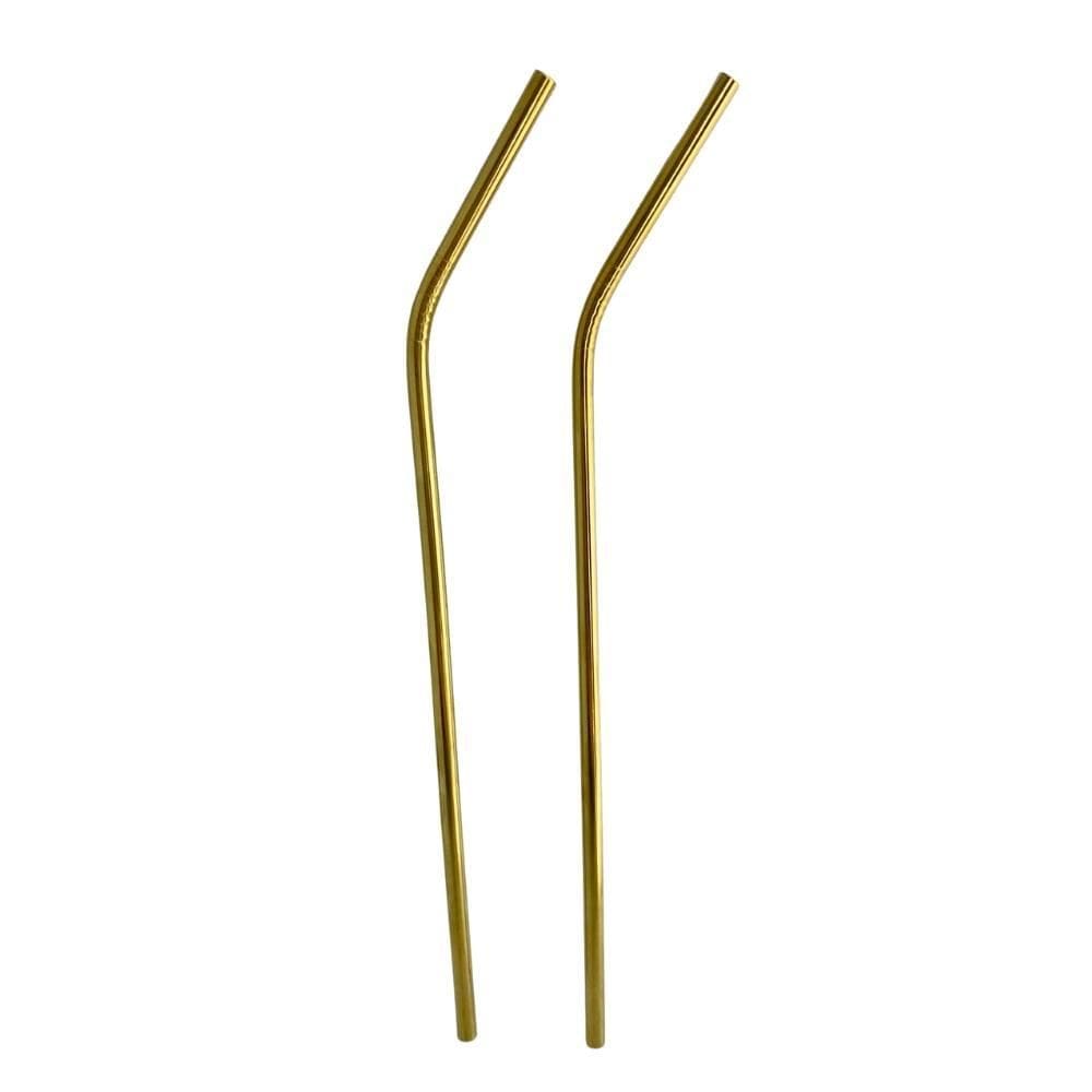 Canudo De Inox Dourado 2 Peças Reutilizável Curvo Fineza