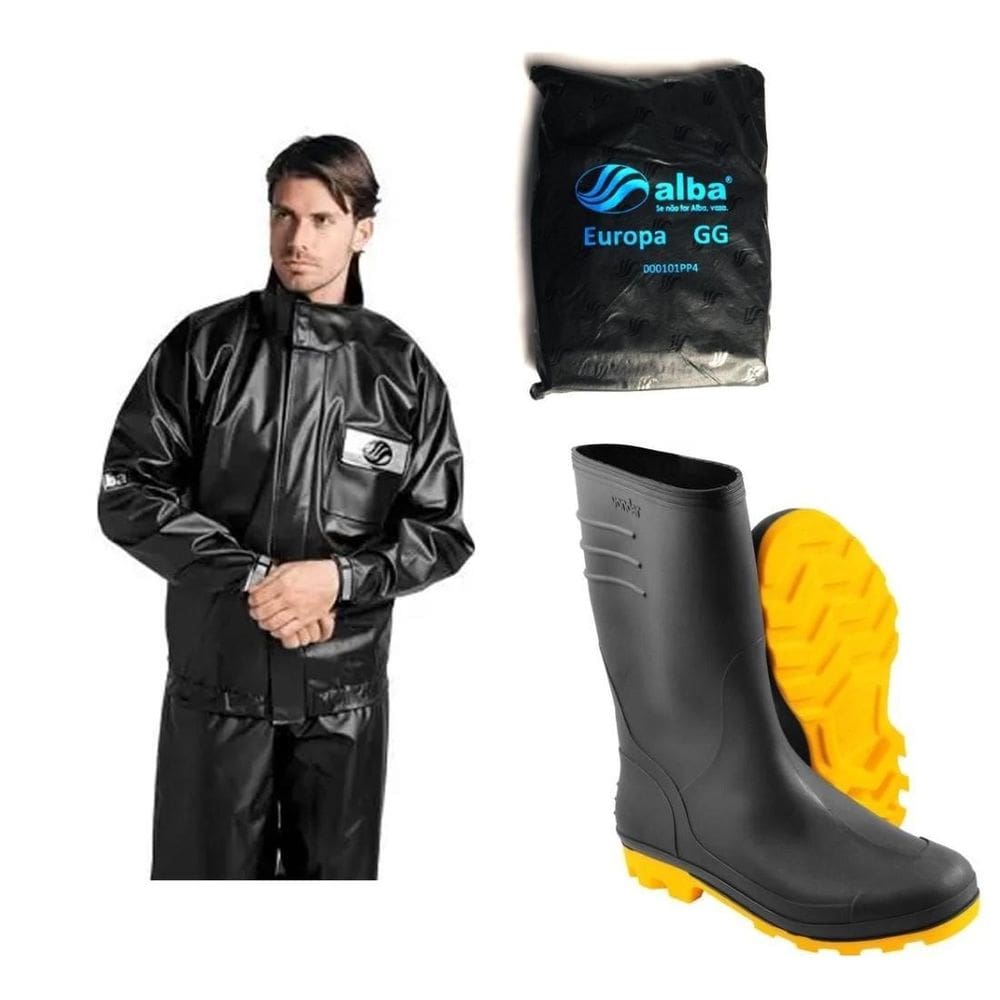 Capa De Chuva Alba Europa G + Bota Vonder Solado Amarelo 42