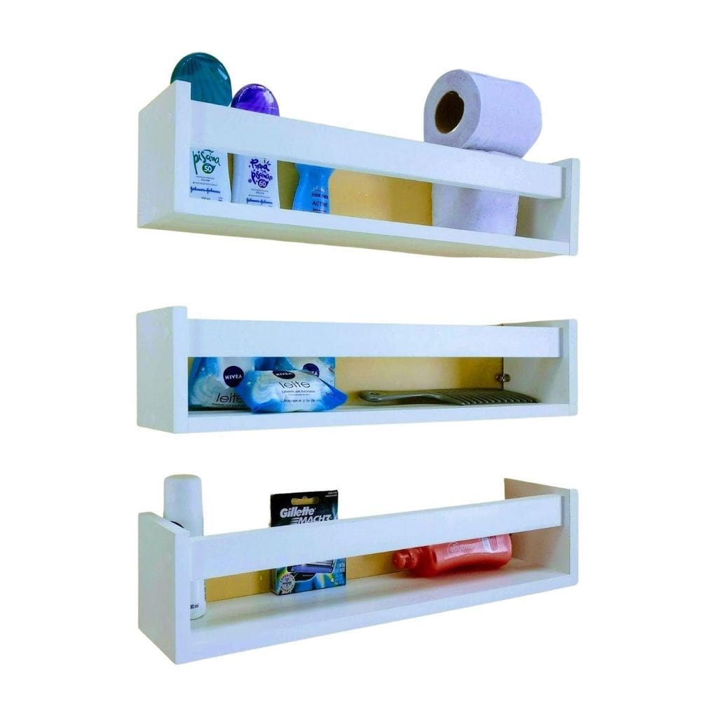 Kit 3 Prateleira De Banheiro Nicho Flutuante Branco Mdf 55Cm