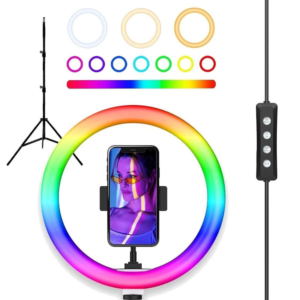Ring Light Led Anel Iluminador 14`` 36Cm Rgb Branco Tripé 2M