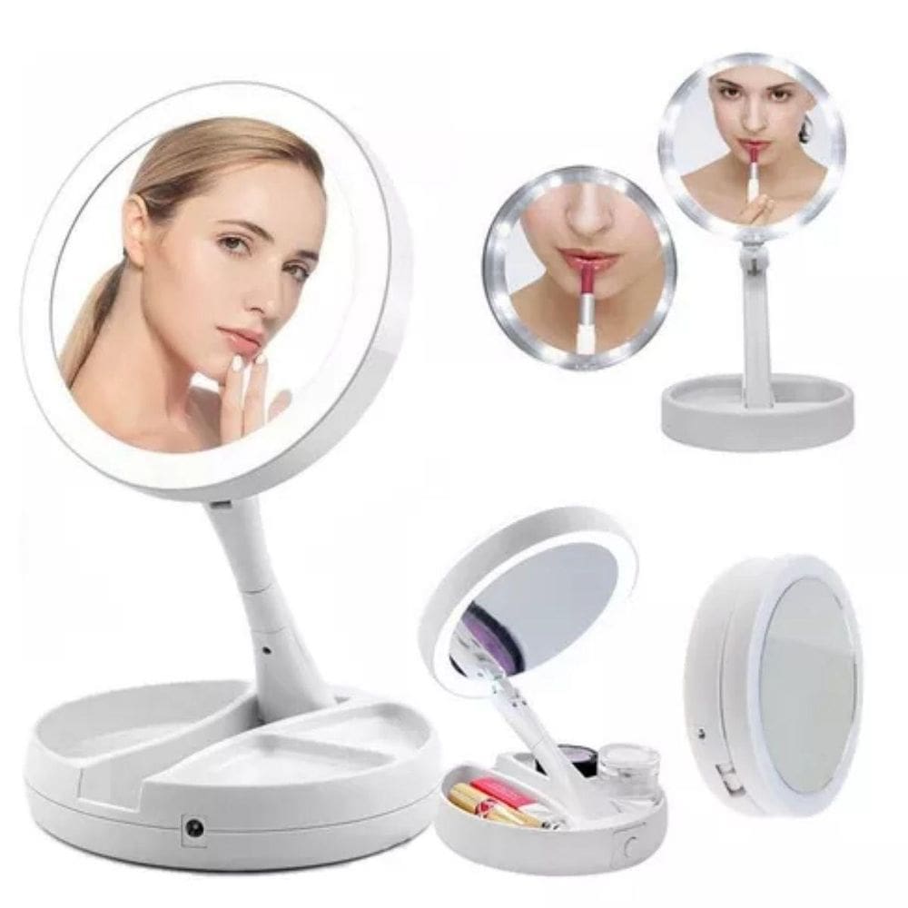 Espelho Camarim Luz Led Usb Moldura Mesa Aumento