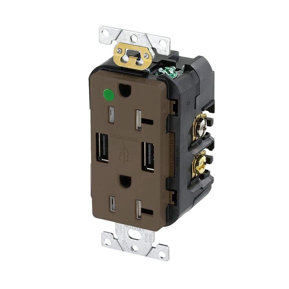 Receptáculo dúplex resistente a manipulaciones y cargador USB Leviton T5832-B BR Combi 20A 125V