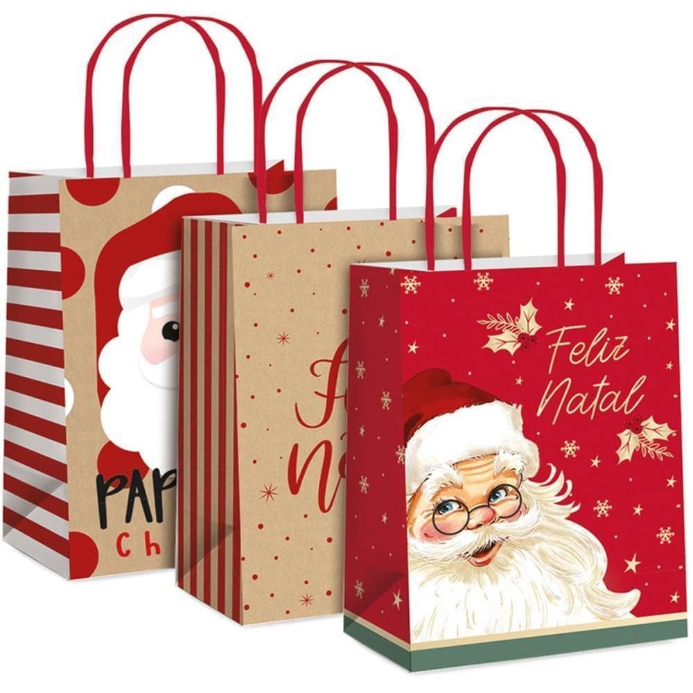 Sacola Para Presente Decorada Natal 32X26,5X13Cm.