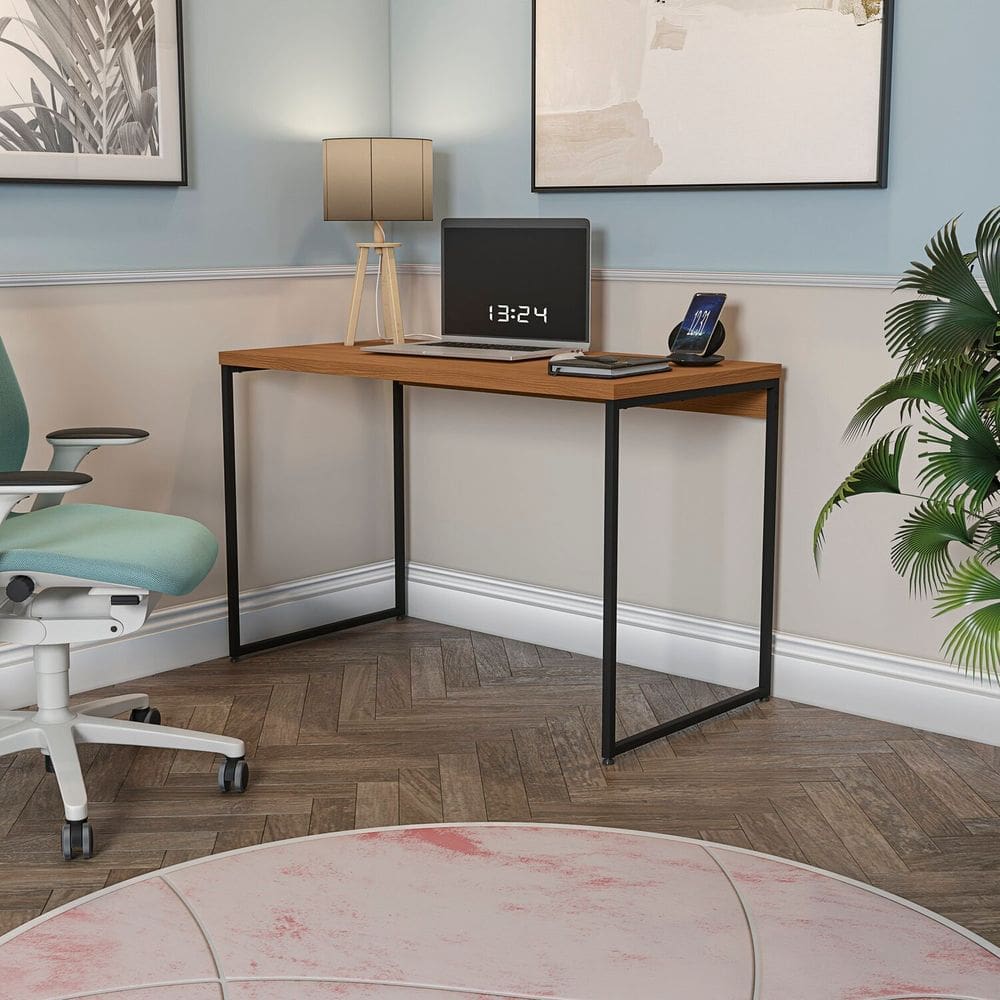 Mesa para Escritório Escrivaninha Secretaria 118cm Industrial Canela/Preto Fosco