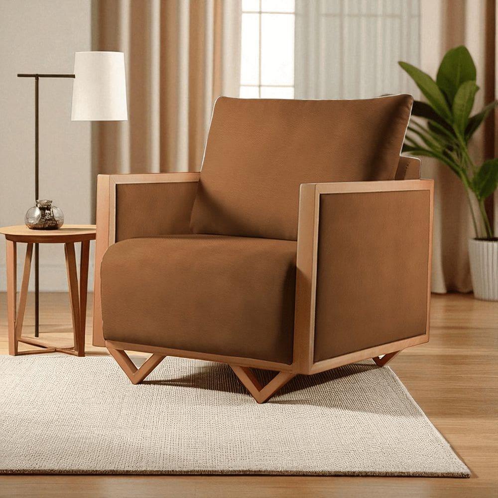 Poltrona para Sala de Estar Madeira Maciça Matteo Luxo Caramelo