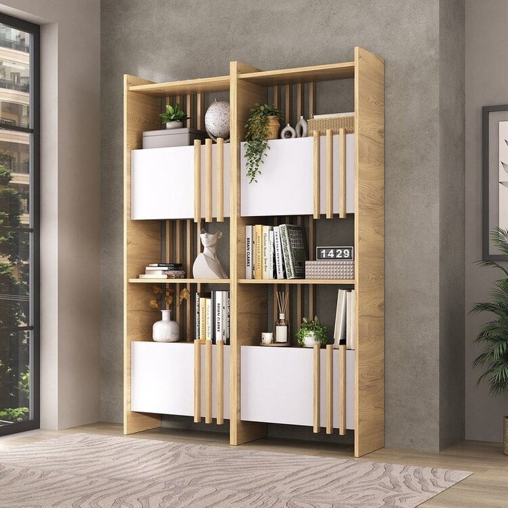 Kit 2 Estantes Livreiros para Escritório e Home Office Arbos Olmo/Branco