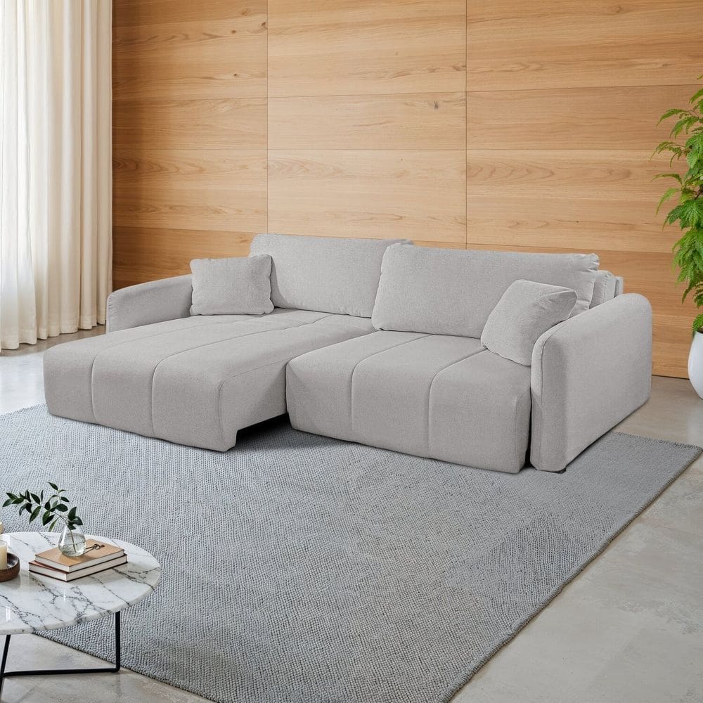 Sofá Retrátil e Reclinável 246cm com Almofadas Decorativas Eros Espresso Móveis Cinza