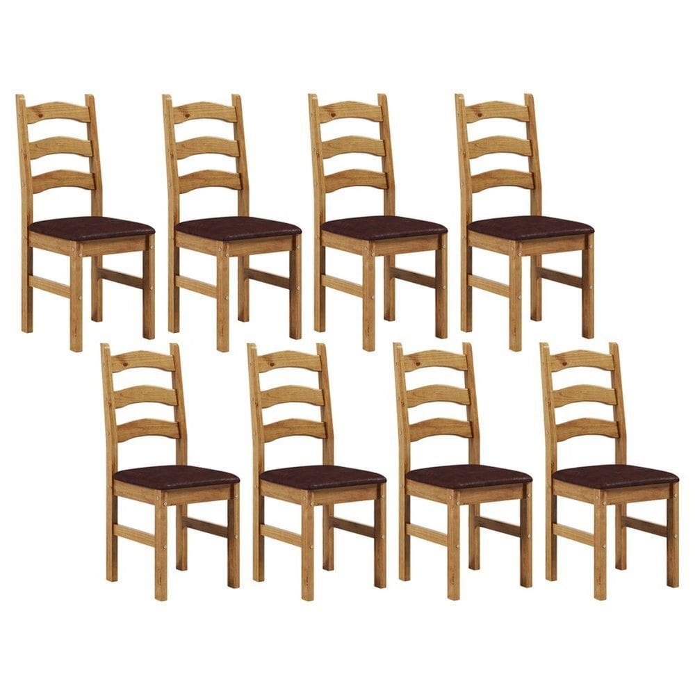 Kit 8 Cadeiras em Madeira Maciça com Assento Estofado Napoli Espresso Móveis Nogueira/Angus Ambar