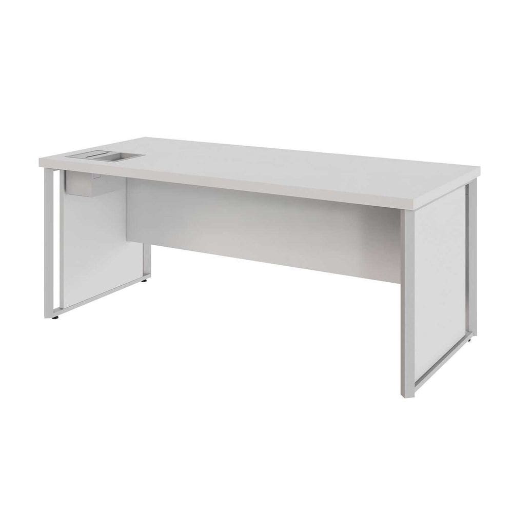 Mesa Diretor 180cm com Caixa de Tomadas e Porta Objetos para Escritório Corporate Cinza