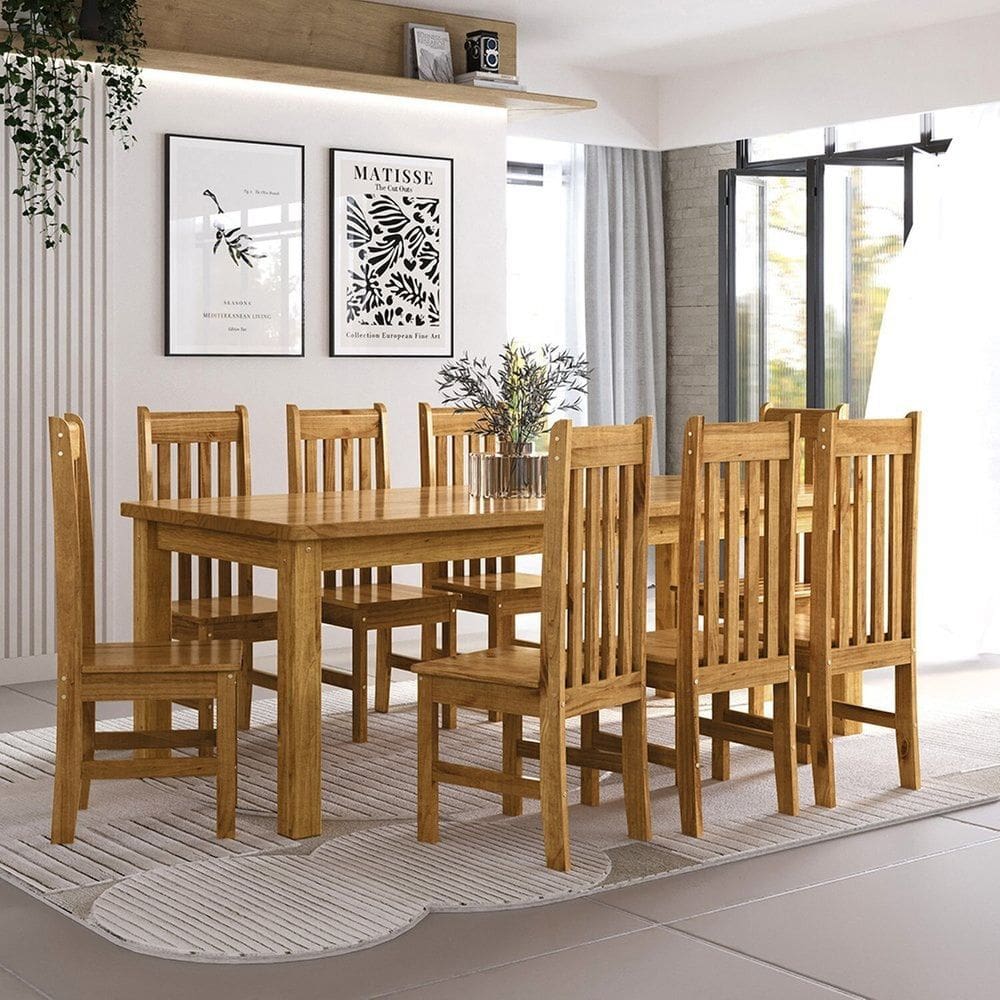 Conjunto Sala de Jantar Mesa Retangular 220cm com 8 Cadeiras em Madeira Maciça Creta Espresso Móveis Nogueira