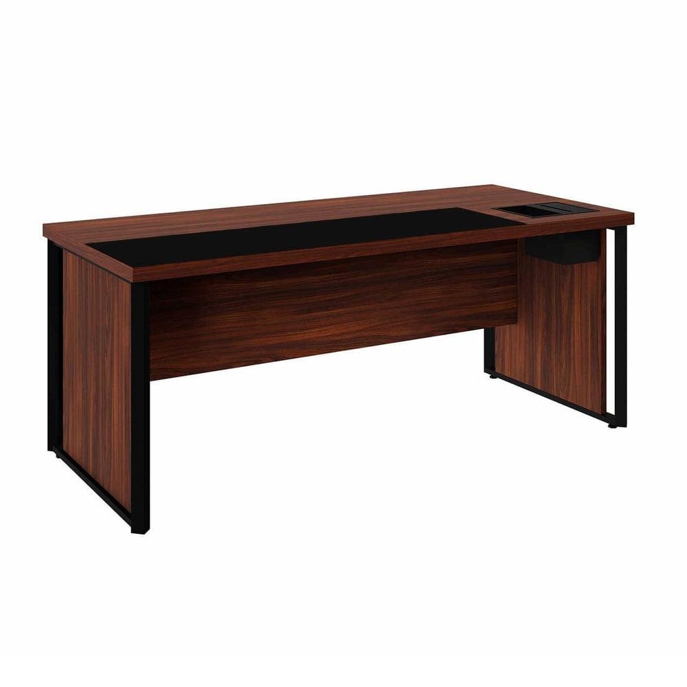 Mesa Diretor 180cm com Caixa de Tomadas e Porta Objetos para Escritório Corporate Louro Preto / Preto