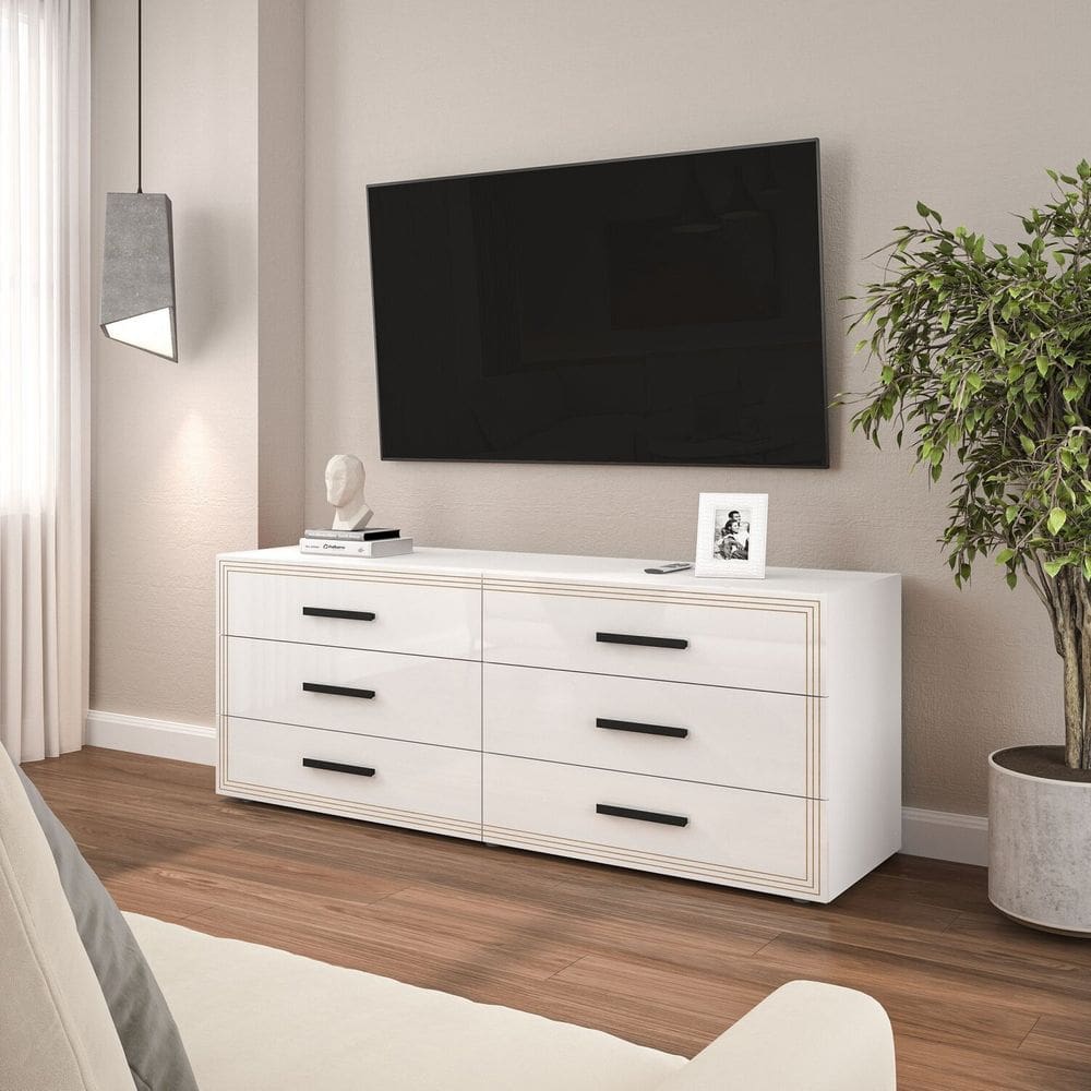 Rack para Tv 65 Polegadas com 6 Gavetas Valência Branco