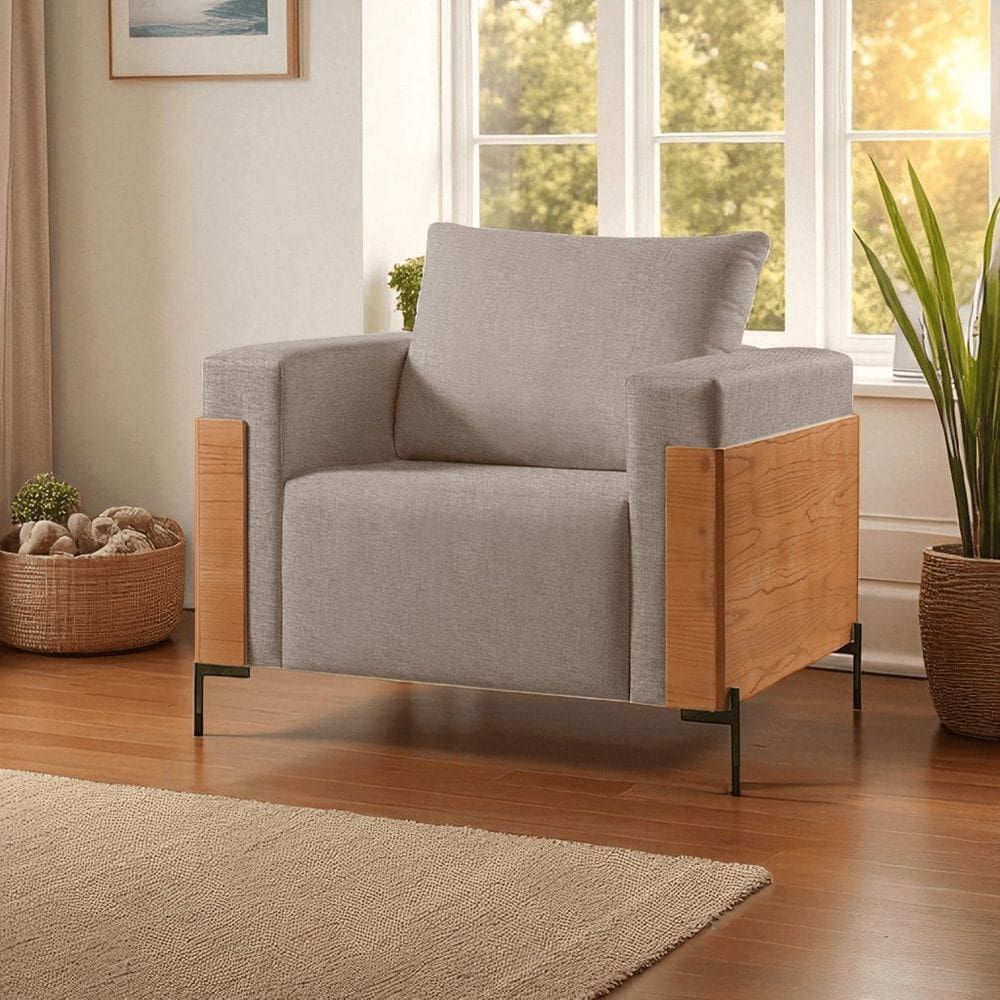 Poltrona Luxo Metal Madeira Maciça Heitor Cappuccino