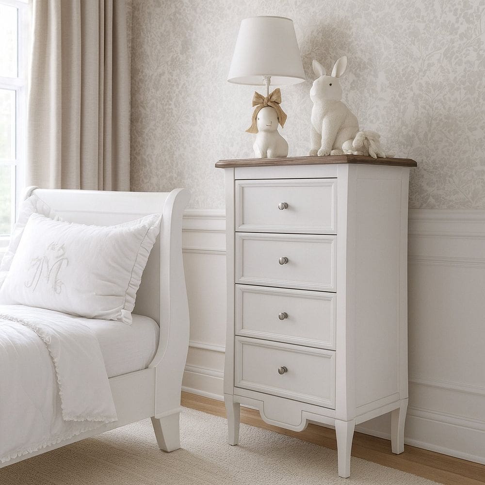 Comoda 4 Gavetas Estreita Linha Amsterda Branco /Amêndoa