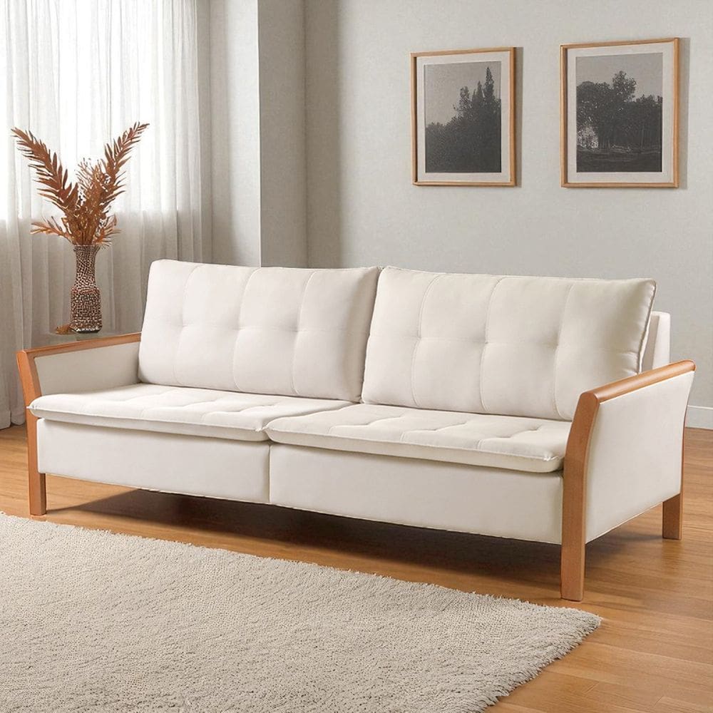 Sofá Fixo Matteo 4 Lugares Luxo 2,60m Castellar Móbile Veludo Bege Claro