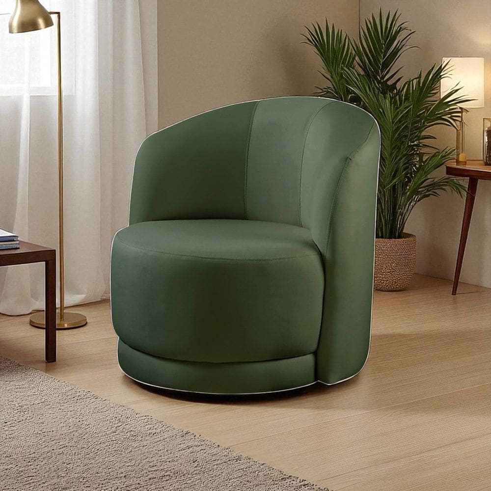 Poltrona para Sala de Estar Madeira Maciça Base Giratória Alice Verde