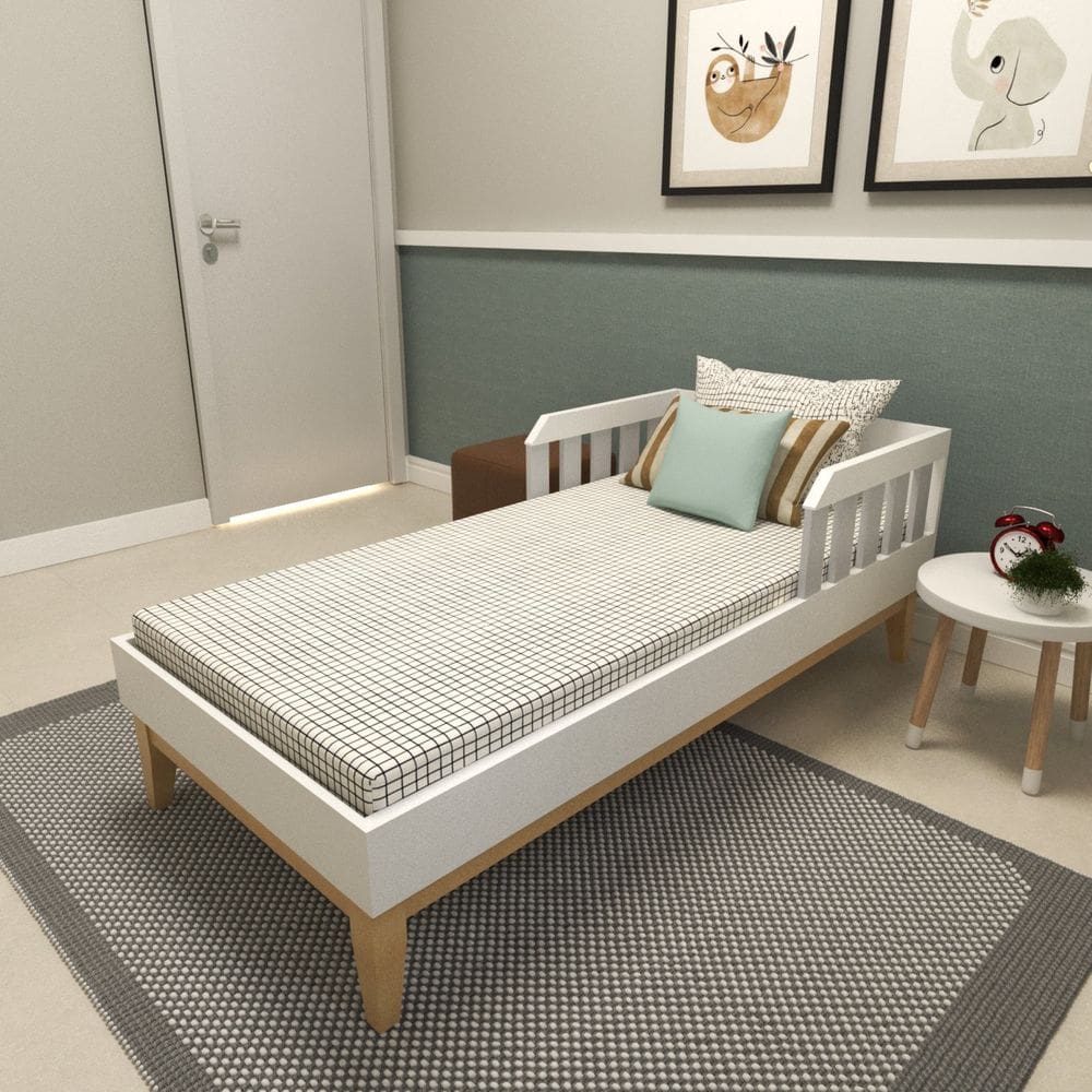 Cama Infantil com Pés em Pinus Milou Branco/Cinza Cristal