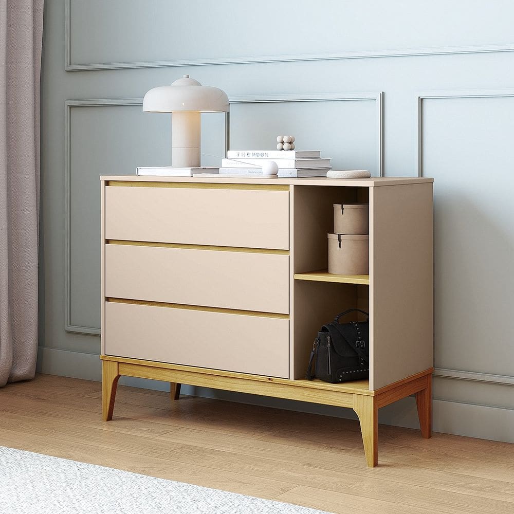 Cômoda 3 Gavetas 2 Nichos Bento Yescasa Cappuccino/Amêndoa