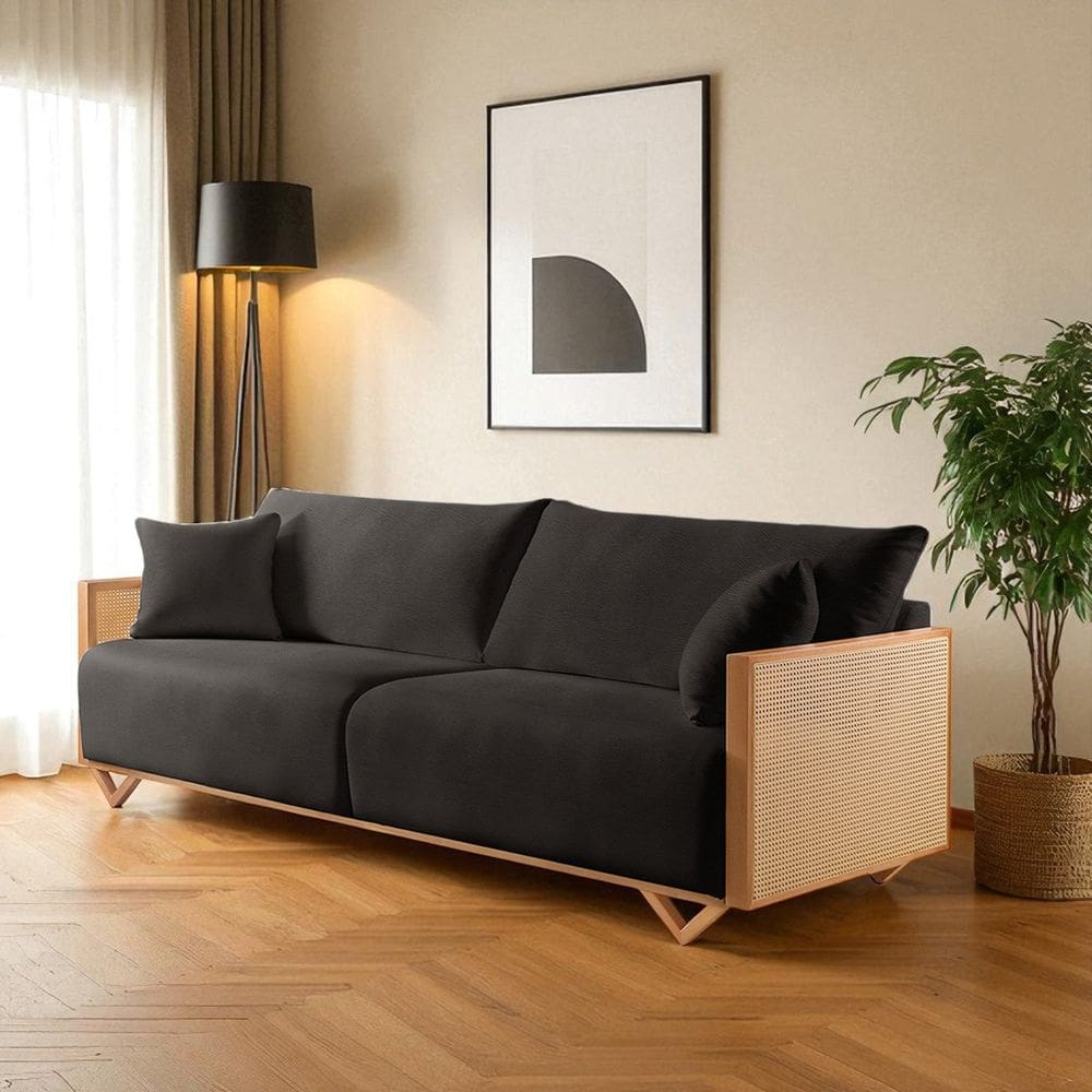 Sofá Fixo 3 Lugares Luxo 190cm Arthur Preto