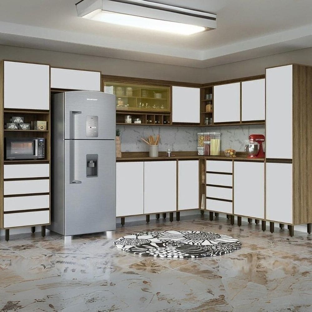 Cozinha Completa 11 Peças 12 Portas 8 Gavetas Confort Cinamomo/ Off White