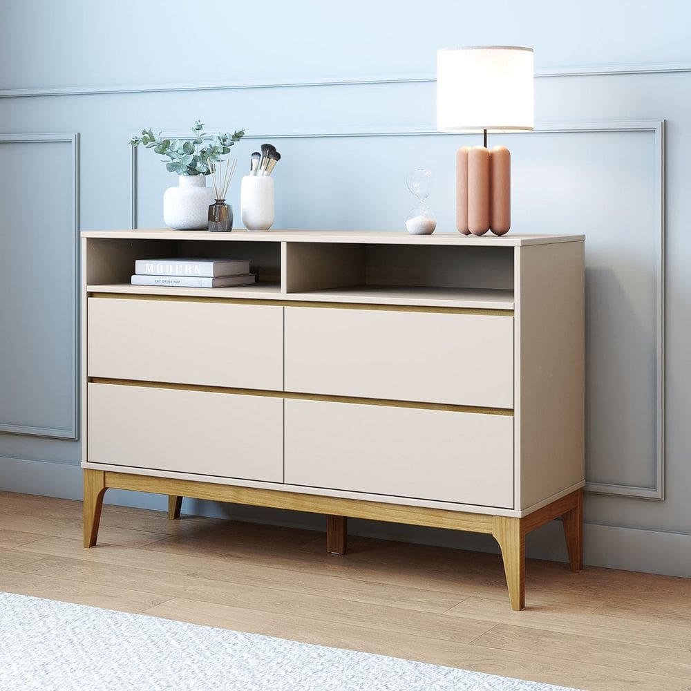 Cômoda 4 Gavetas 2 Nichos Bento Yescasa Cappuccino/Amêndoa