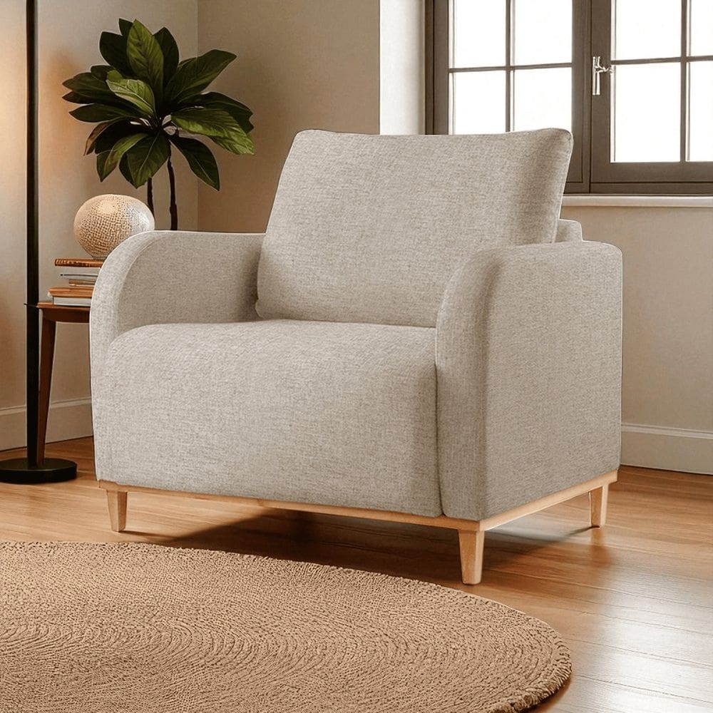 Poltrona para Sala de Estar Madeira Maciça Camila Luxo Bege