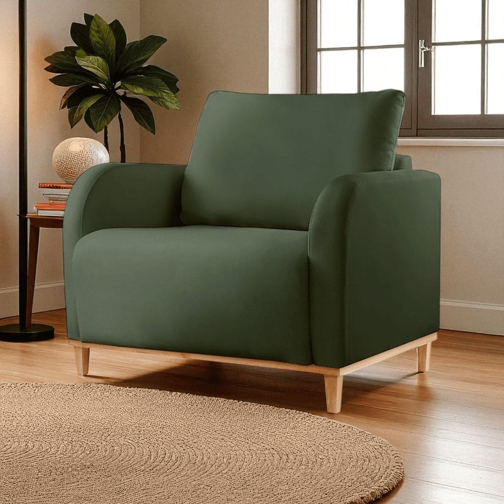 Poltrona para Sala de Estar Madeira Maciça Camila Luxo Verde