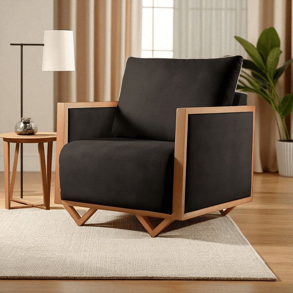 Poltrona para Sala de Estar Madeira Maciça Lara Luxo Preto
