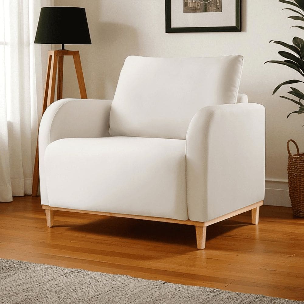 Poltrona para Sala de Estar Madeira Maciça Camila Luxo Bege Claro