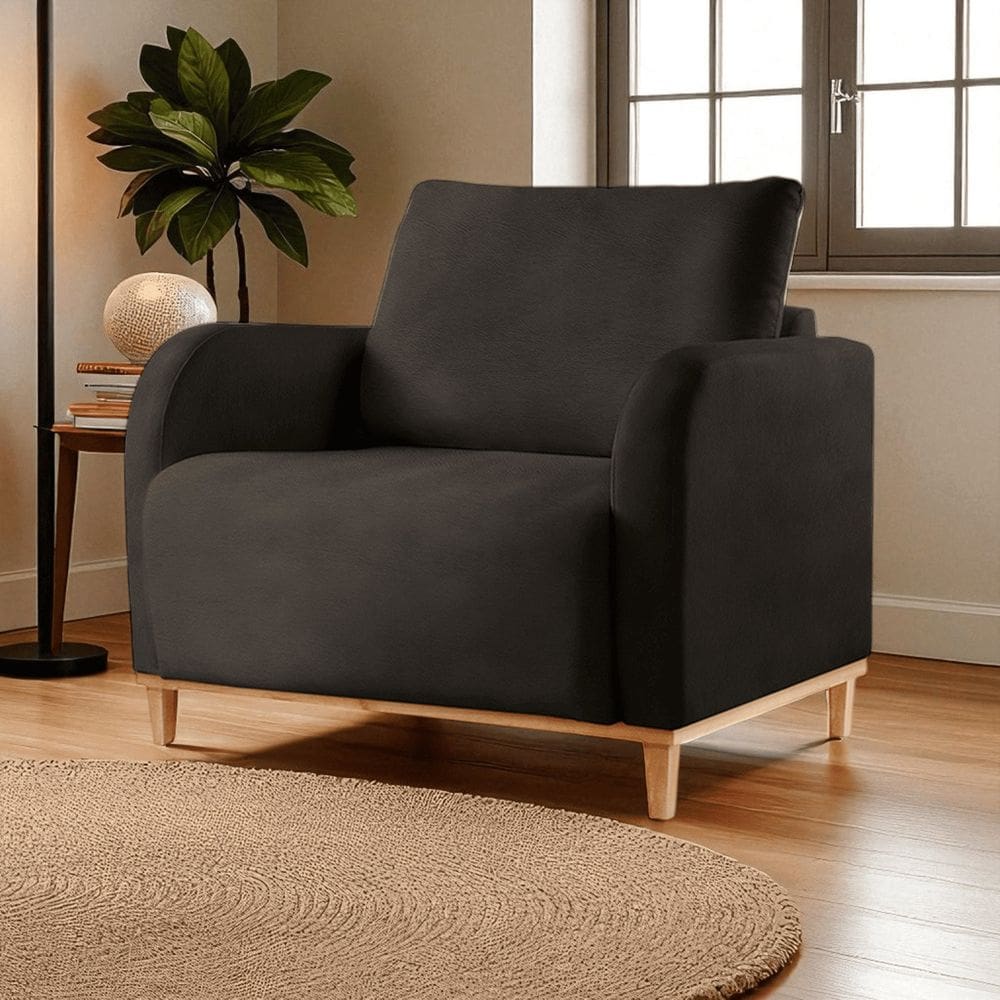 Poltrona para Sala de Estar Madeira Maciça Camila Luxo Preto