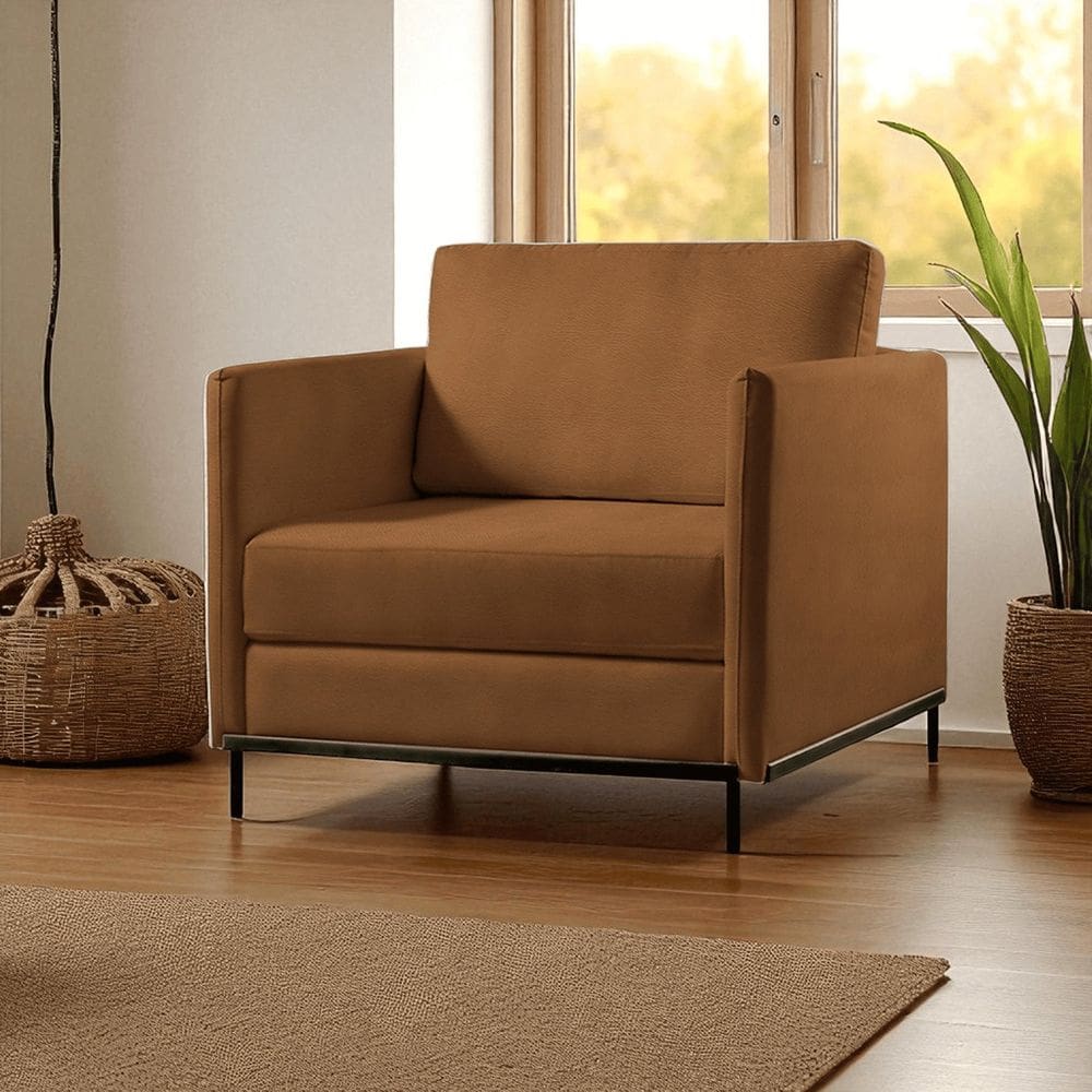 Poltrona Luxo Madeira Maciça Eucalipto Ravi Caramelo