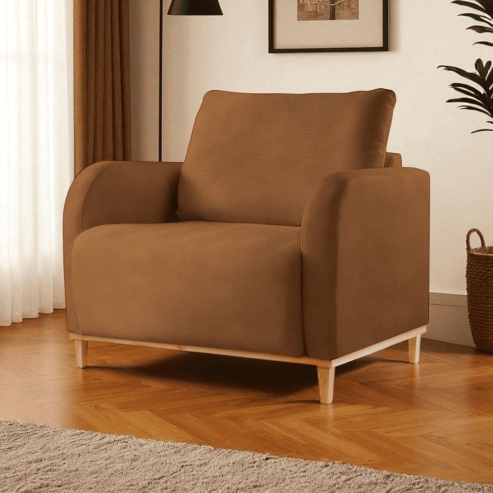 Poltrona para Sala de Estar Madeira Maciça Camila Luxo Caramelo