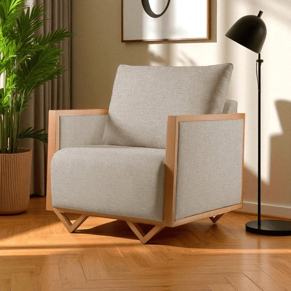 Poltrona para Sala de Estar Madeira Maciça Lara Luxo Bege