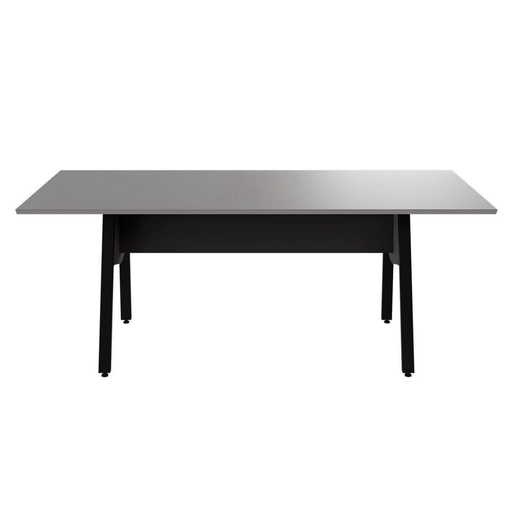 Mesa de Reunião 200cm para 8 Pessoas com Tampo Chanfrado Industrial Executive Cinza Sagrado / Preto