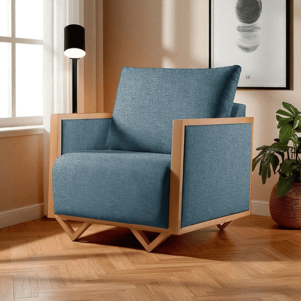 Poltrona para Sala de Estar Madeira Maciça Lara Luxo Azul