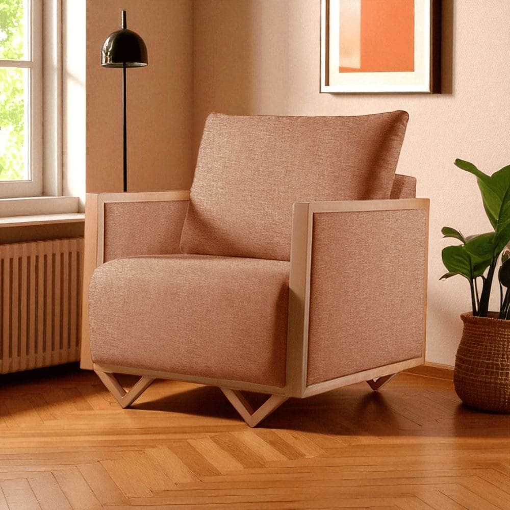 Poltrona para Sala de Estar Madeira Maciça Lara Luxo Terracota