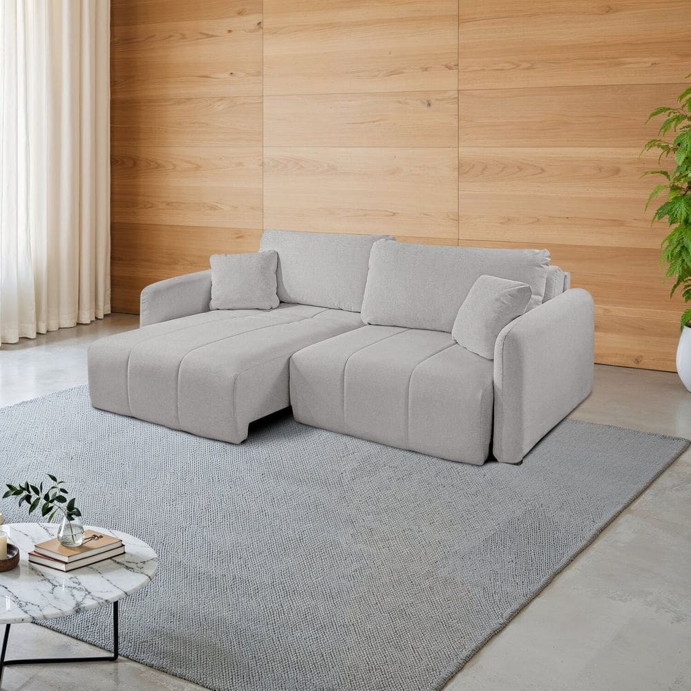 Sofá Retrátil e Reclinável 206cm com Almofadas Decorativas Eros Espresso Móveis Cinza