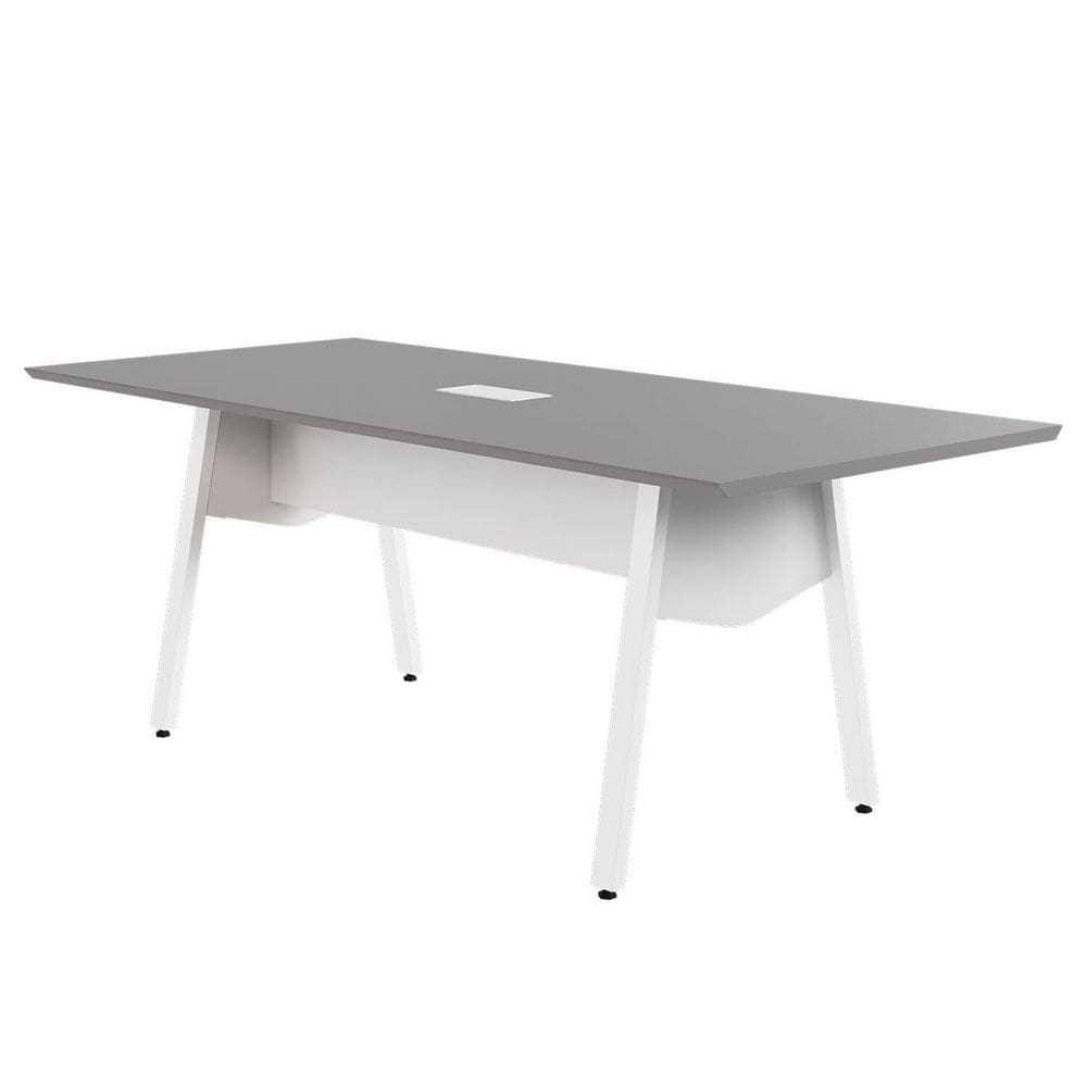 Mesa de Reunião 20cm para 8 Pessoas com Caixa de Tomadas Industrial Executive Cinza Sagrado/ Branco