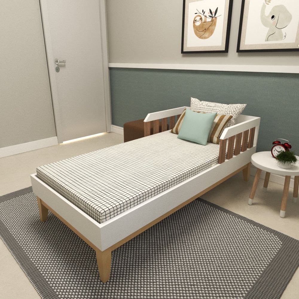 Cama Infantil com Pés em Pinus Milou Branco/Carvalho Mel