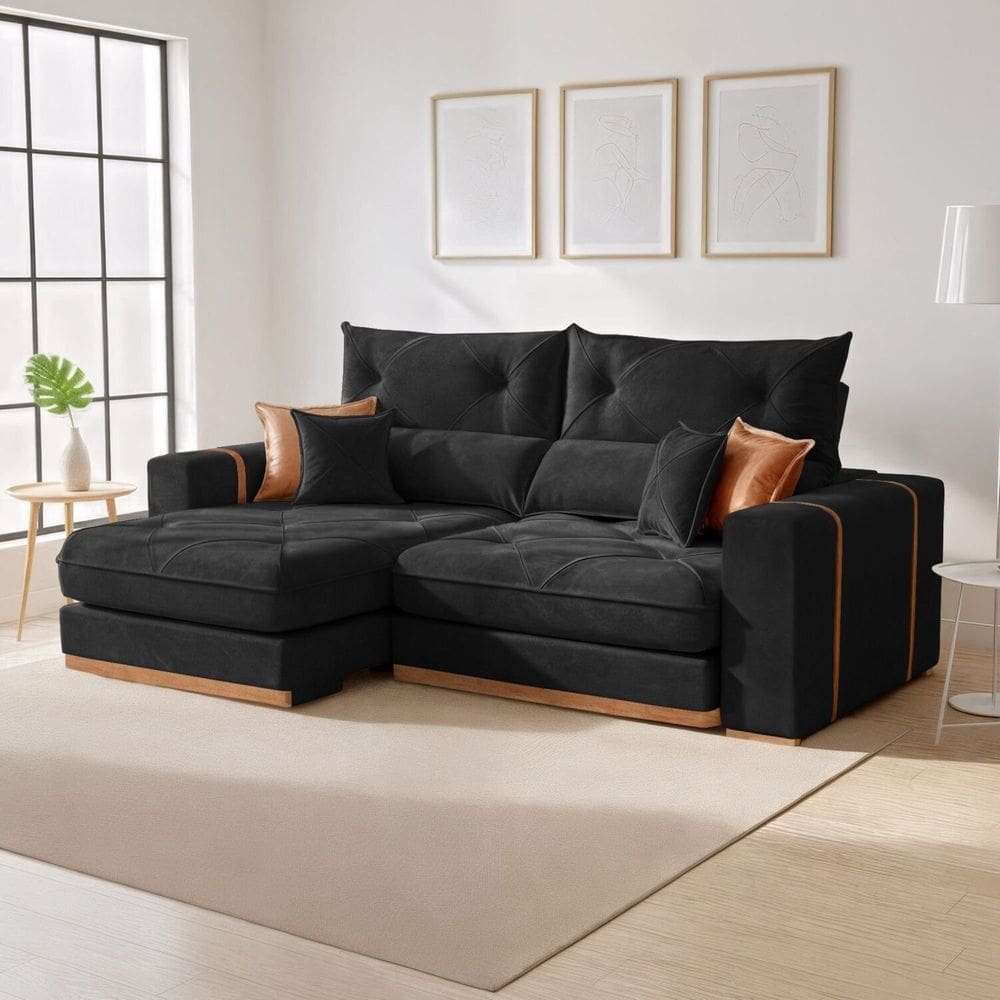 Sofá Retrátil e Reclinável 2 Lugares 210cm Columbia Preto