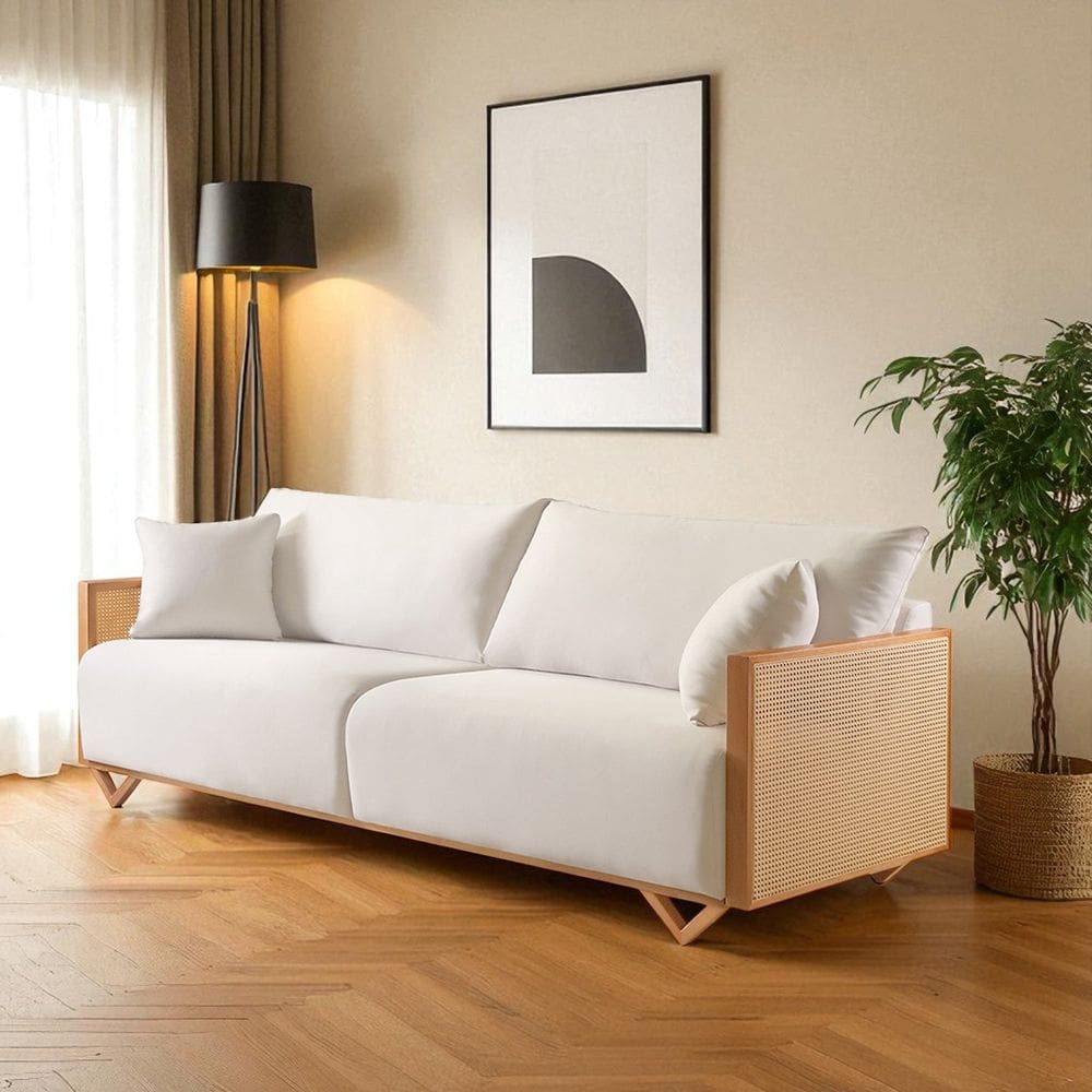 Sofá Fixo 3 Lugares Luxo 210cm Arthur Bege Claro