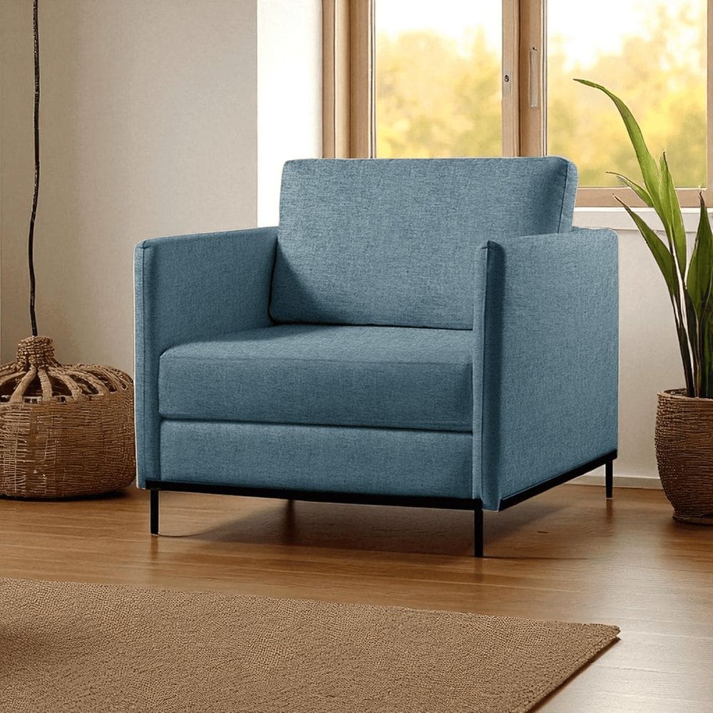 Poltrona Luxo Madeira Maciça Eucalipto Ravi Azul