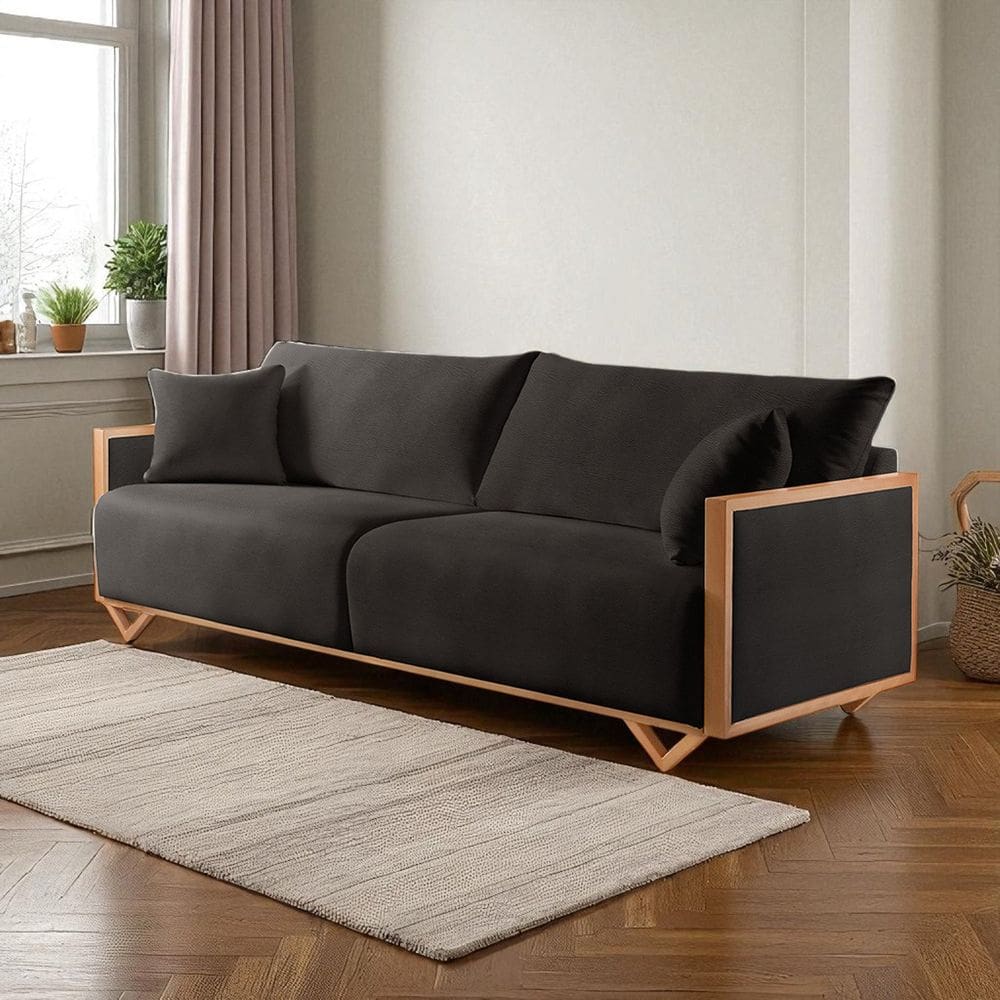 Sofá Fixo Lara 4 Lugares Luxo 2,90m Castellar Móbile Sintético Preto