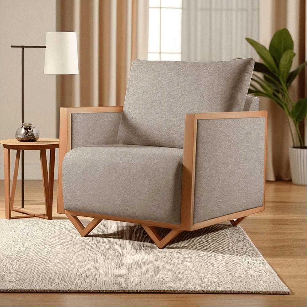 Poltrona para Sala de Estar Madeira Maciça Lara Luxo Cappuccino