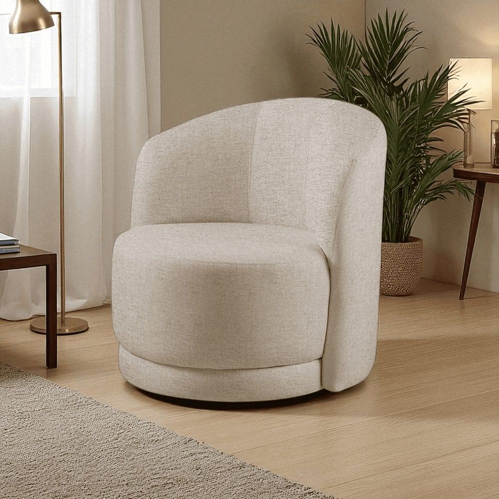 Poltrona para Sala de Estar Madeira Maciça Base Fixa Alice Bege