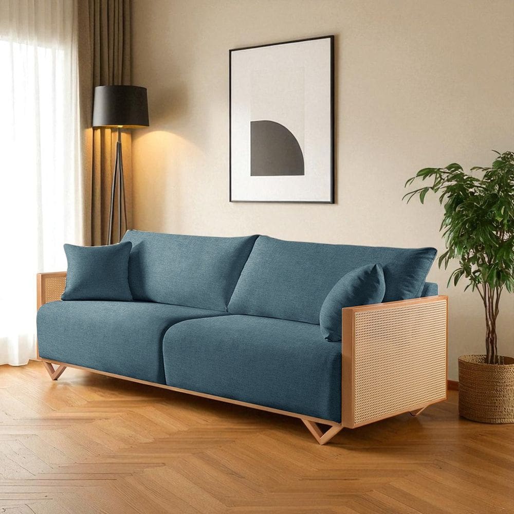 Sofá Fixo 3 Lugares Luxo 230cm Arthur Azul