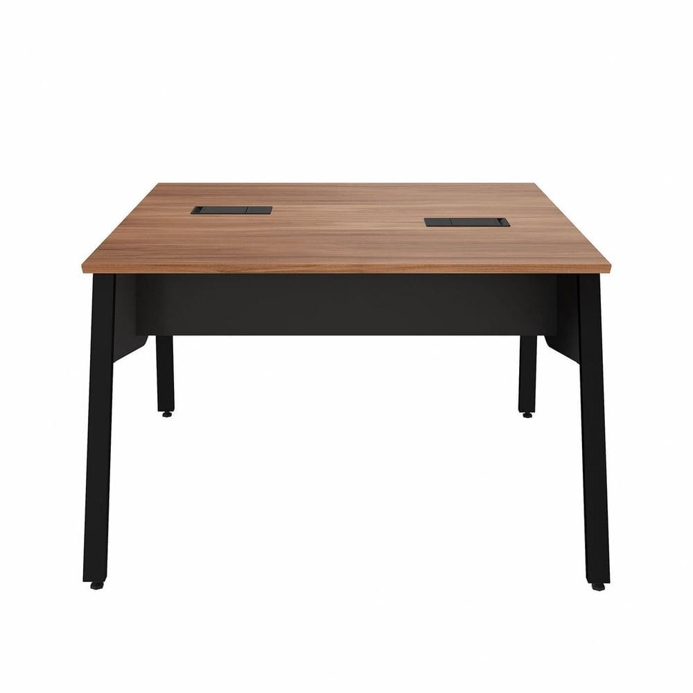 Mesa Escritório Plataforma 2 Pessoas 135cm com Tampo Chanfrado Industrial Executive Nogal/Preto