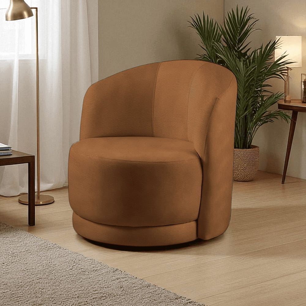 Poltrona para Sala de Estar Madeira Maciça Base Fixa Alice Caramelo