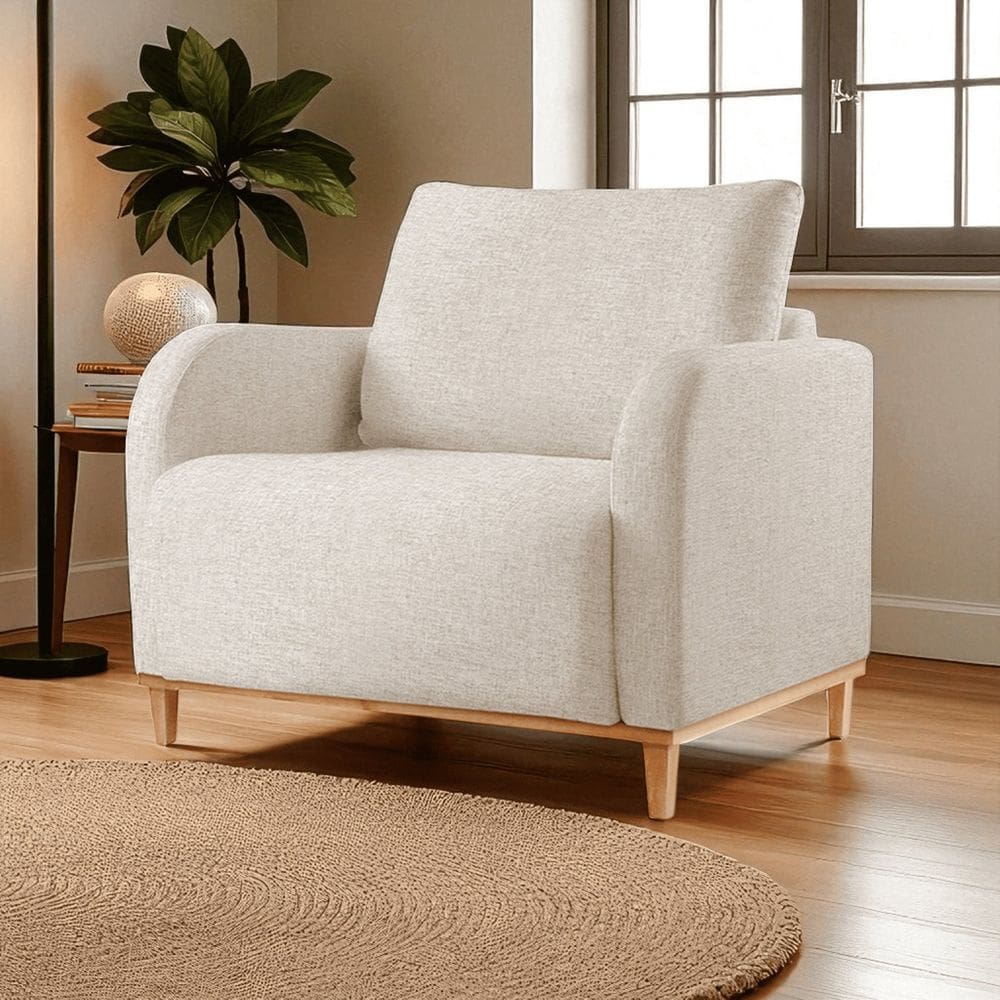 Poltrona para Sala de Estar Madeira Maciça Camila Luxo Bege Claro