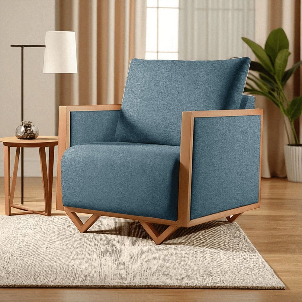 Poltrona Luxo Madeira Maciça Matteo Azul